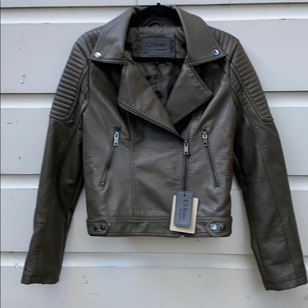 NWT Vegan Leather Moto Jacket - Olive